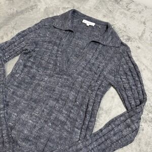 White + Warren Cable‎ Knit Linen Collared V Neck Longsleeve Womens Size Small